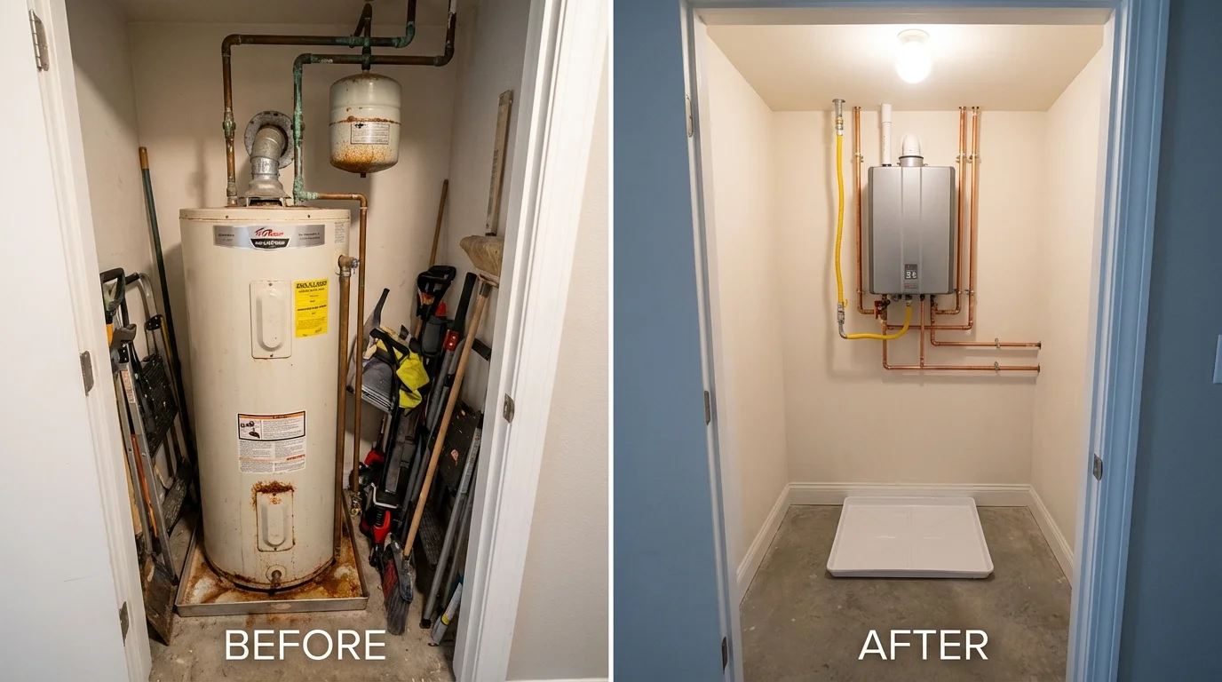 Tank water heater versus wall-mounted tankless unit comparison for Buellton, CA homeowners